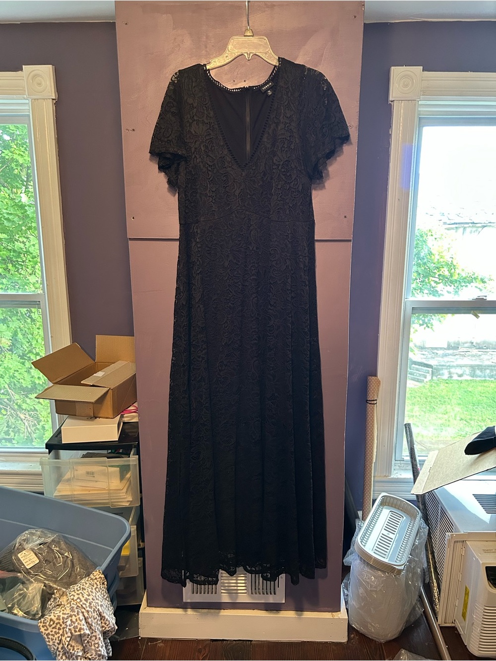 Torrid black lace maxi dress with floral pattern, size 14